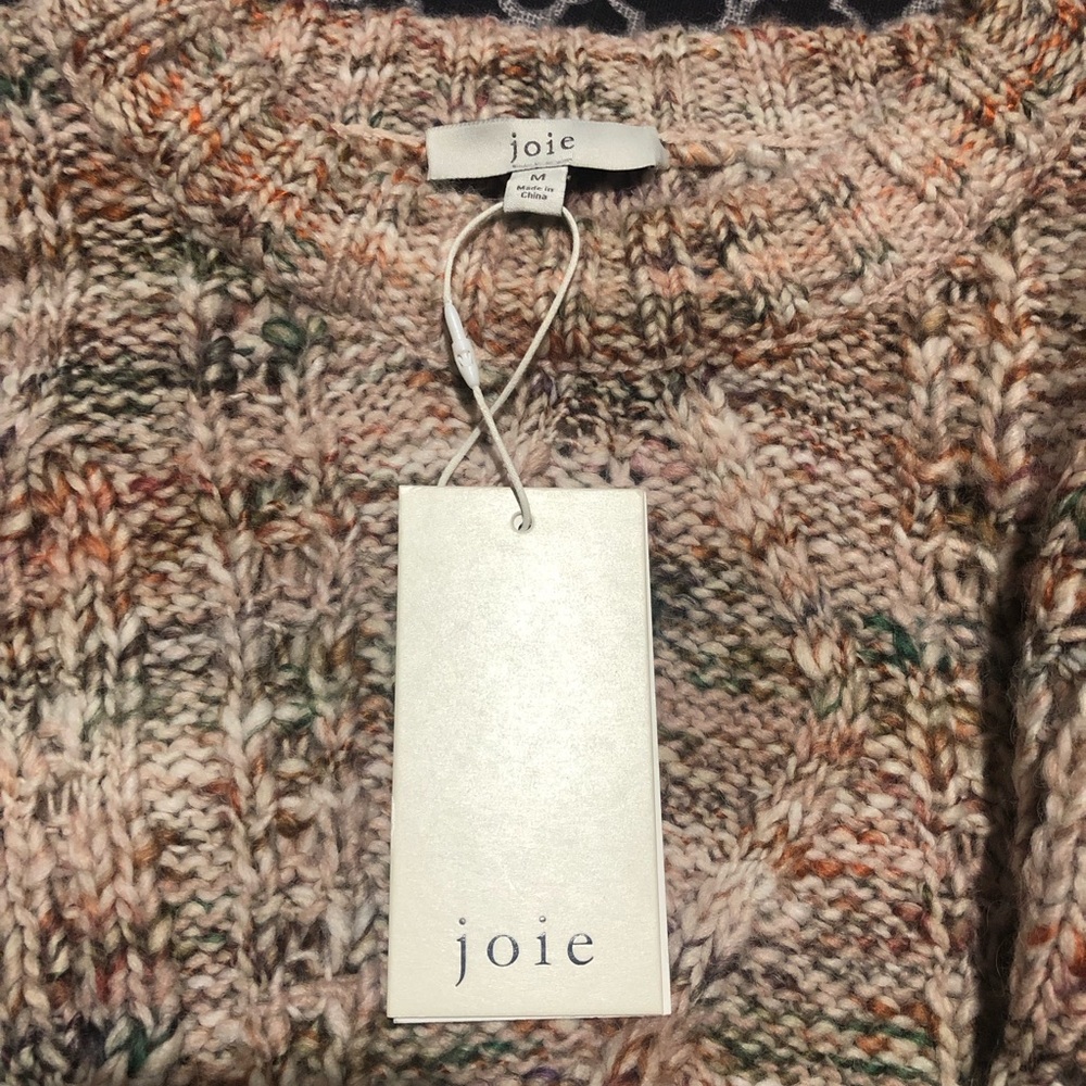 Joie Meghan Wool Blend Fringe Tan Blush Pink Rose Sweater Sz Medium L21 - Picture 11 of 12
